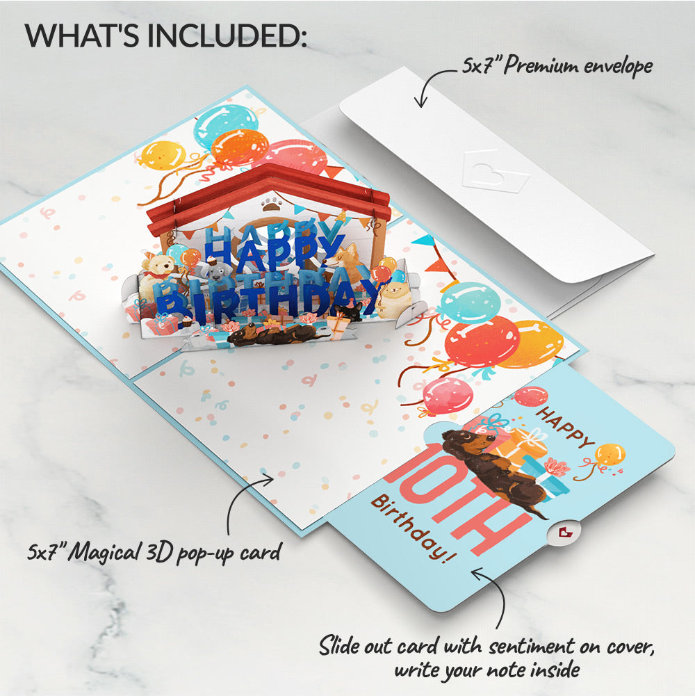 Happy 10th Birthday Dogs Pop-Up Card and Sentiment Set