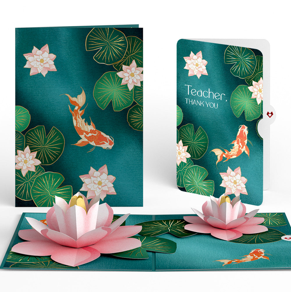 Koi Fish and Lotus Pond Thank You Pop-Up Card and Sentiment Set for Teacher