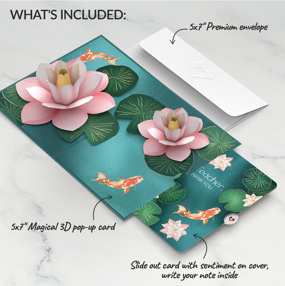 Koi Fish and Lotus Pond Thank You Pop-Up Card and Sentiment Set for Teacher