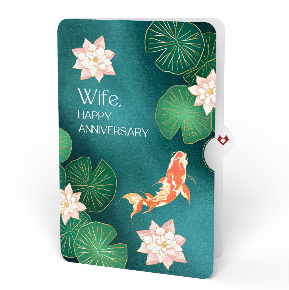 Koi Fish and Lotus Pond Anniversary Pop-Up Card and Sentiment Set for Wife