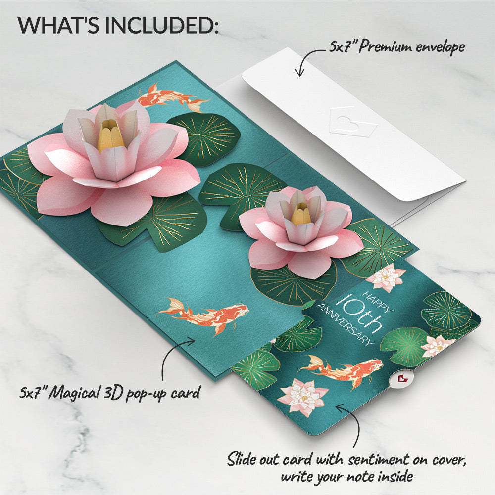 Koi Fish and Lotus Pond 10th Anniversary Pop-Up Card and Sentiment Set