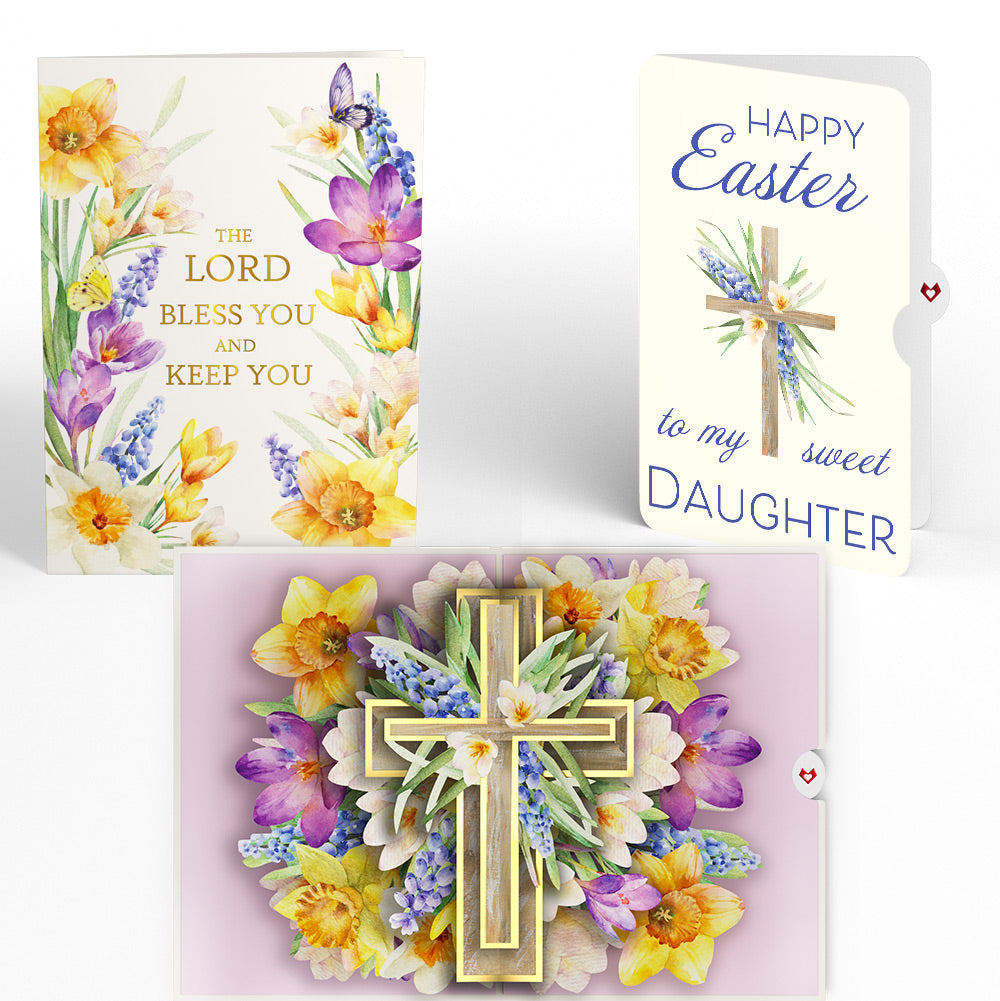 The Lord Bless You Floral Cross Easter Pop-Up Card and Wildflower Cross Grace Sentiment Set for Daughter