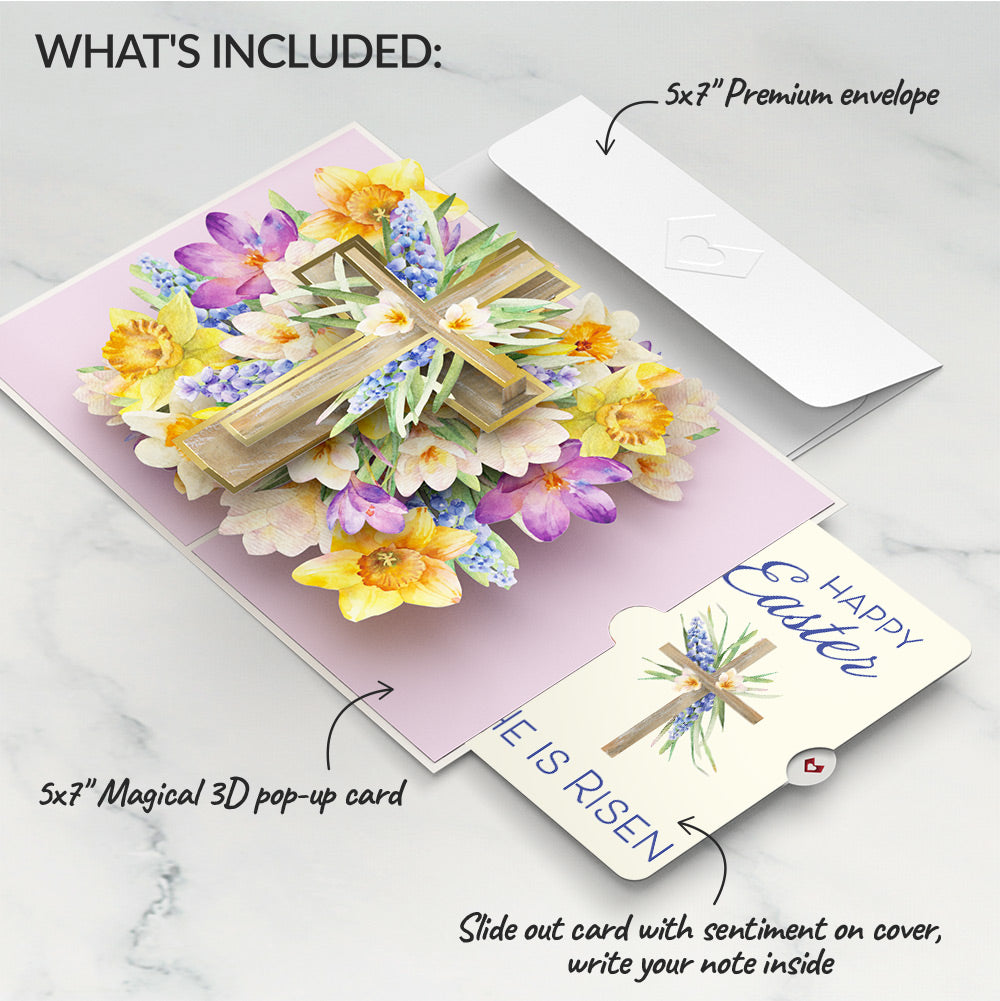 The Lord Bless You Floral Cross Easter Pop-Up Card and Wildflower Cross Grace He Is Risen Sentiment Set
