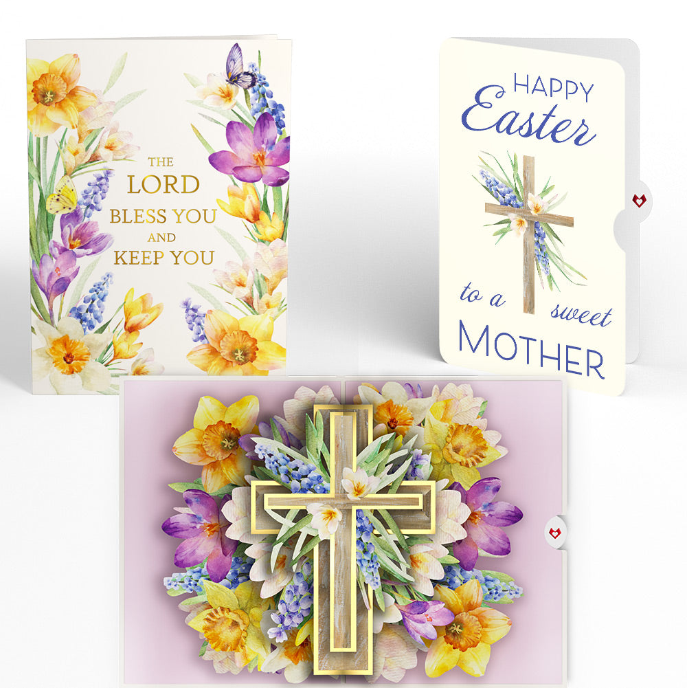 The Lord Bless You Floral Cross Easter Pop-Up Card and Wildflower Cross Grace Sentiment Set for Mom