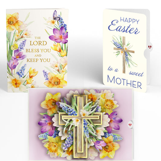 The Lord Bless You Floral Cross Easter Pop-Up Card and Wildflower Cross Grace Sentiment Set for Mom