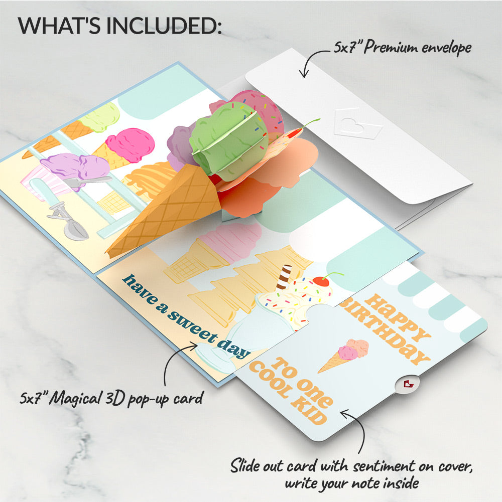 Sweet Day Ice Cream Birthday Pop-Up Card and Sentiment Set for Kid