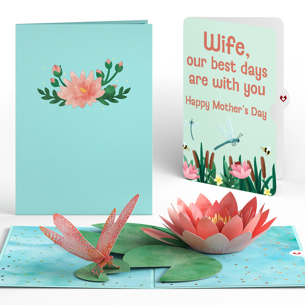 Water Lily Dragonfly Mother’s Day Pop-Up Card and Sentiment Set for Wife