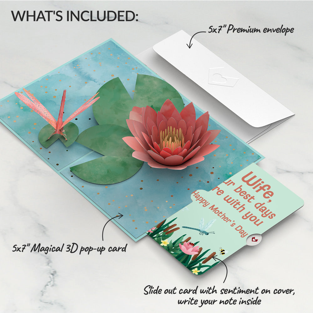 Water Lily Dragonfly Mother’s Day Pop-Up Card and Sentiment Set for Wife