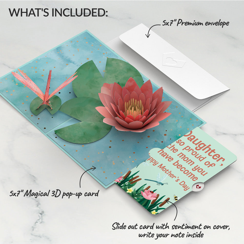 Water Lily Dragonfly Mother’s Day Pop-Up Card and Sentiment Set for Daughter