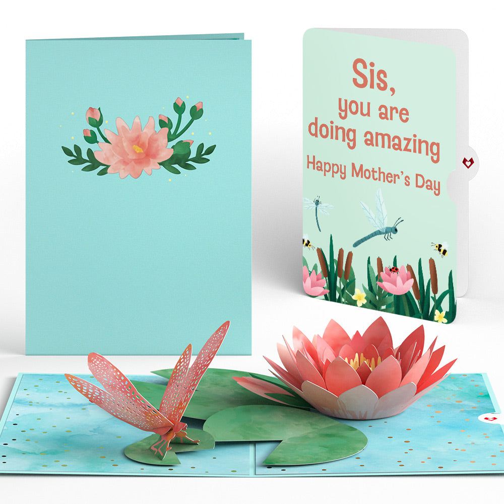 Water Lily Dragonfly Mother’s Day Pop-Up Card and Sentiment Set for Sister