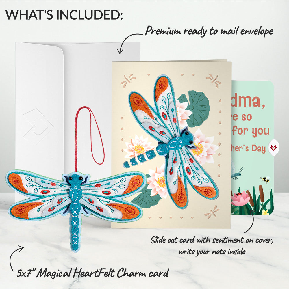 Peaceful Dragonfly Mother’s Day HeartFelt Charm Card™ and Sentiment Set for Grandmother