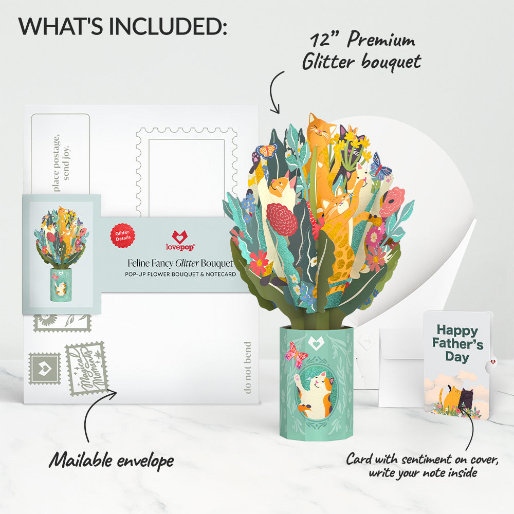 Feline Fancy Father’s Day Glitter Bouquet and Sentiment Set for Dad
