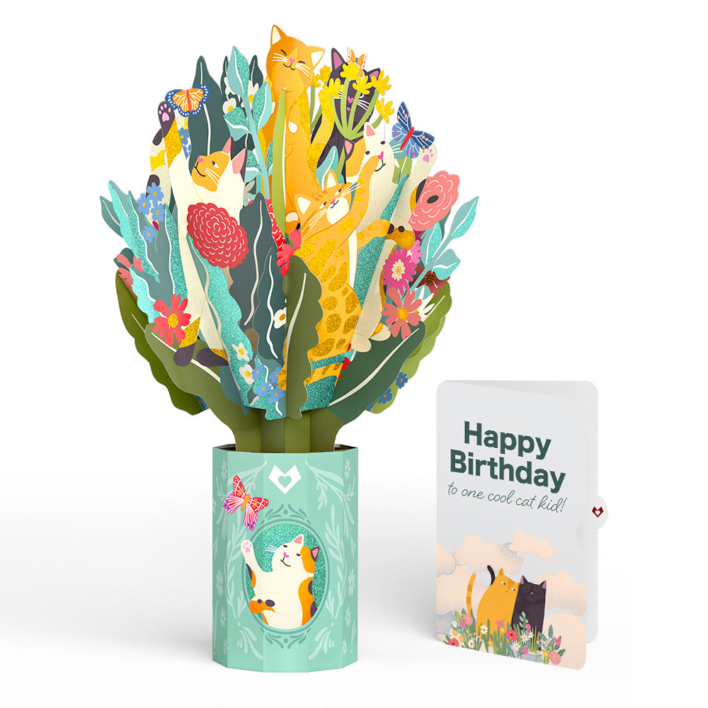 Feline Fancy Birthday Glitter Bouquet and Sentiment Set for Kid