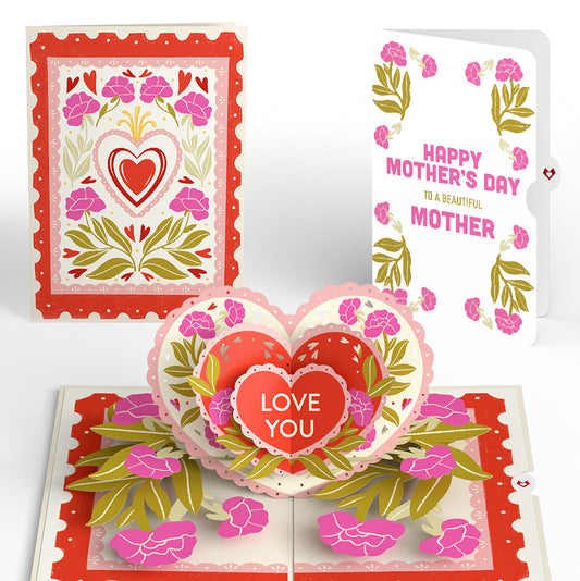 Vintage Floral Love You Heart Mother’s Day Pop-Up Card and Sentiment Set for Mom