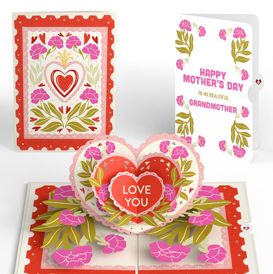 Vintage Floral Love You Heart Mother’s Day Pop-Up Card and Sentiment Set for Grandmother