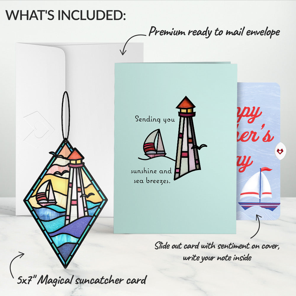Sunshine and Sea Breezes Lighthouse Mother’s Day Suncatcher Card and Sentiment Set for Mom