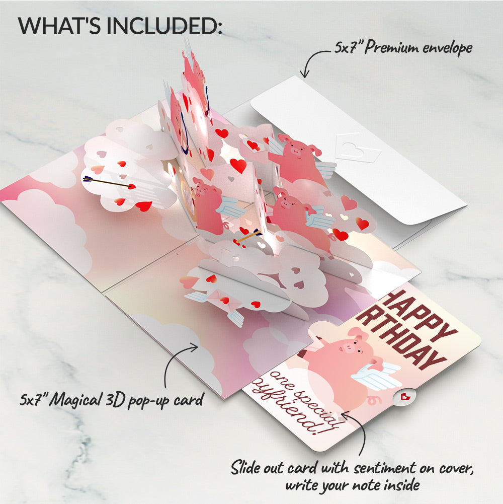 Hogs and Kisses Birthday Music and Lights Pop-Up Card and Sentiment Set for Boyfriend