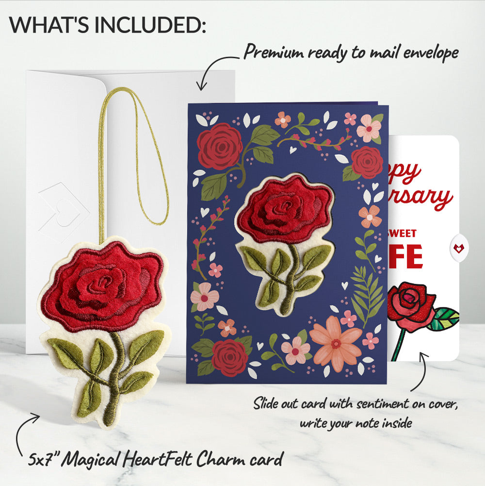 Everlasting Rose Anniversary HeartFelt Charm Card™ and Sentiment Set for Wife