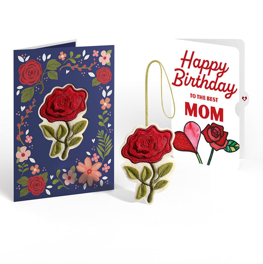 Everlasting Rose Birthday HeartFelt Charm Card™ and Rose Heart Bloom Sentiment Set for Mom