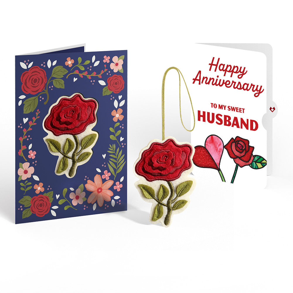 Everlasting Rose Anniversary HeartFelt Charm Card™ and Rose Heart Bloom Sentiment Set for Husband
