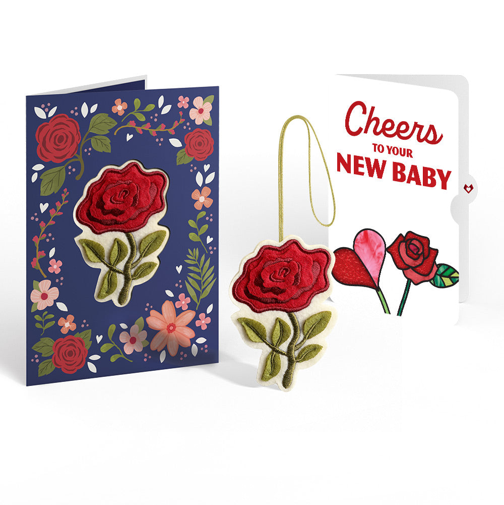 Everlasting Rose New Baby HeartFelt Charm Card™ and Sentiment Set for Parent