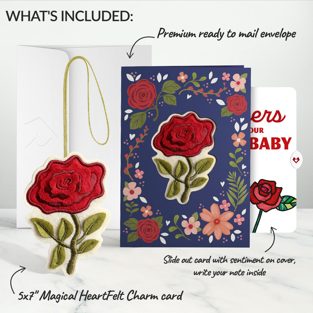 Everlasting Rose New Baby HeartFelt Charm Card™ and Sentiment Set for Parent