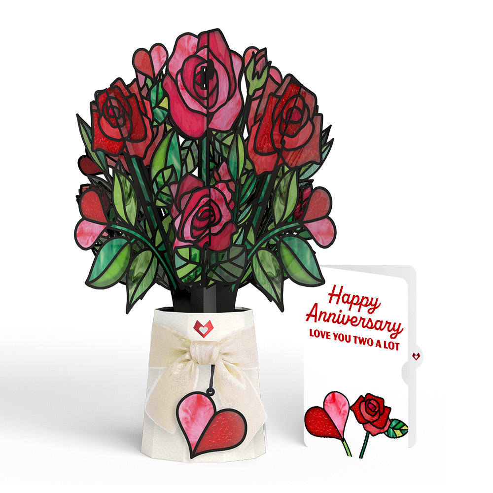 Radiant Rose Anniversary Suncatcher Bouquet and Rose Heart Bloom Sentiment Set