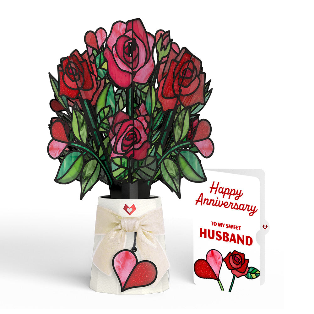 Radiant Rose Anniversary Suncatcher Bouquet and Sentiment Set for Husband