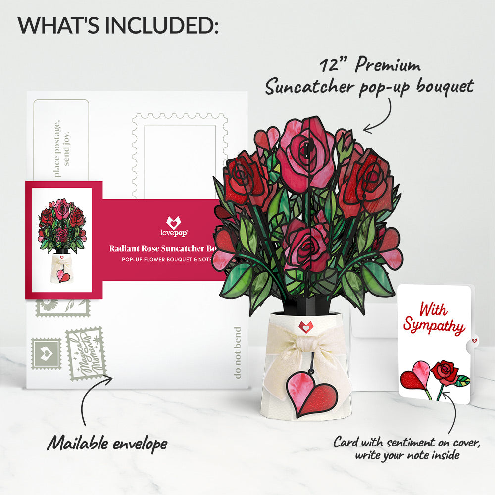 Radiant Rose Sympathy Suncatcher Bouquet and Sentiment Set