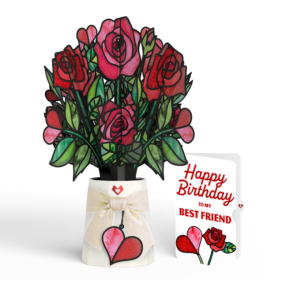 Radiant Rose Birthday Suncatcher Bouquet and Sentiment Set for Best Friend
