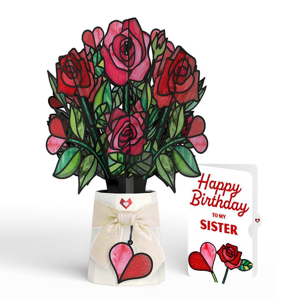 Radiant Rose Birthday Suncatcher Bouquet and Sentiment Set for Sister