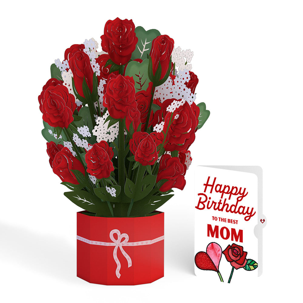 Red Rose Birthday Grand Bouquet and Sentiment Set for Mom