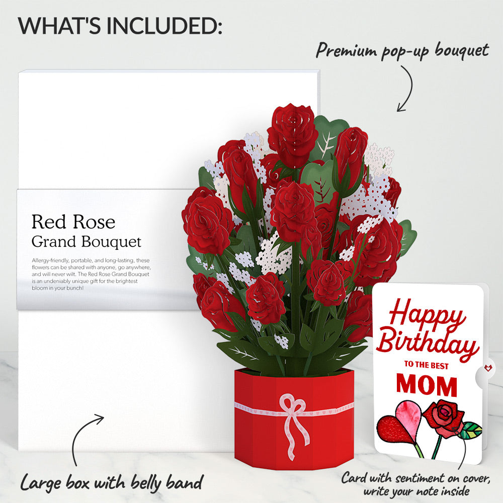 Red Rose Birthday Grand Bouquet and Sentiment Set for Mom