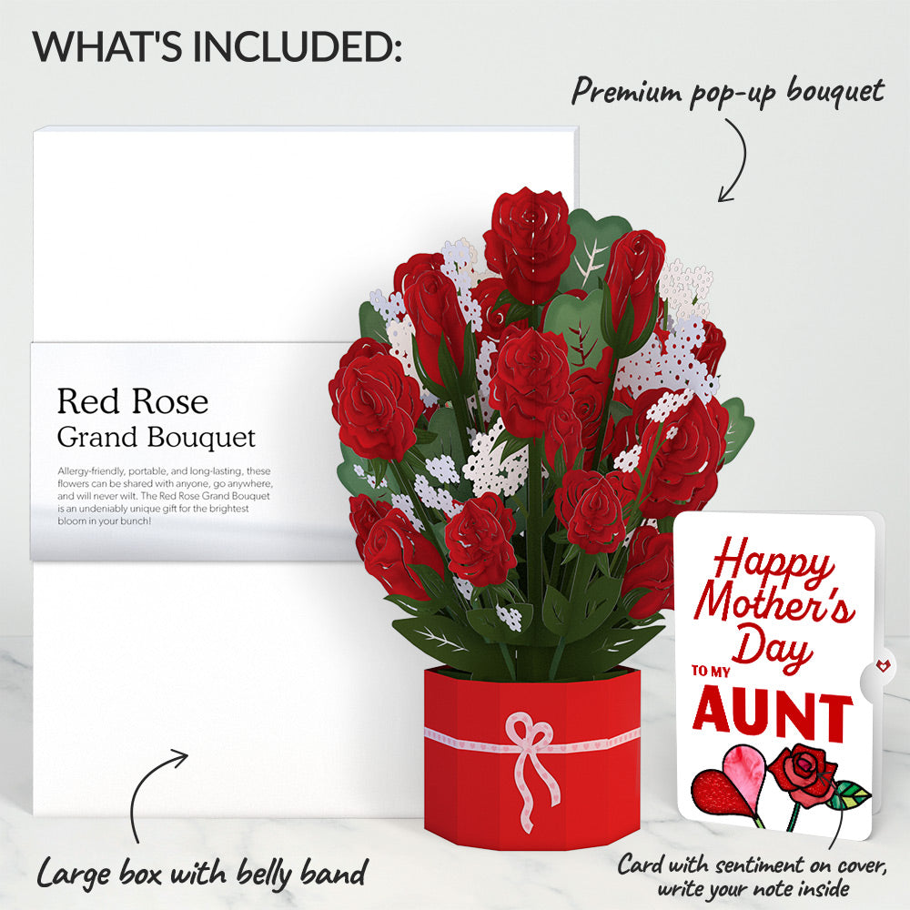 Red Rose Mother’s Day Grand Bouquet and Sentiment Set for Aunt