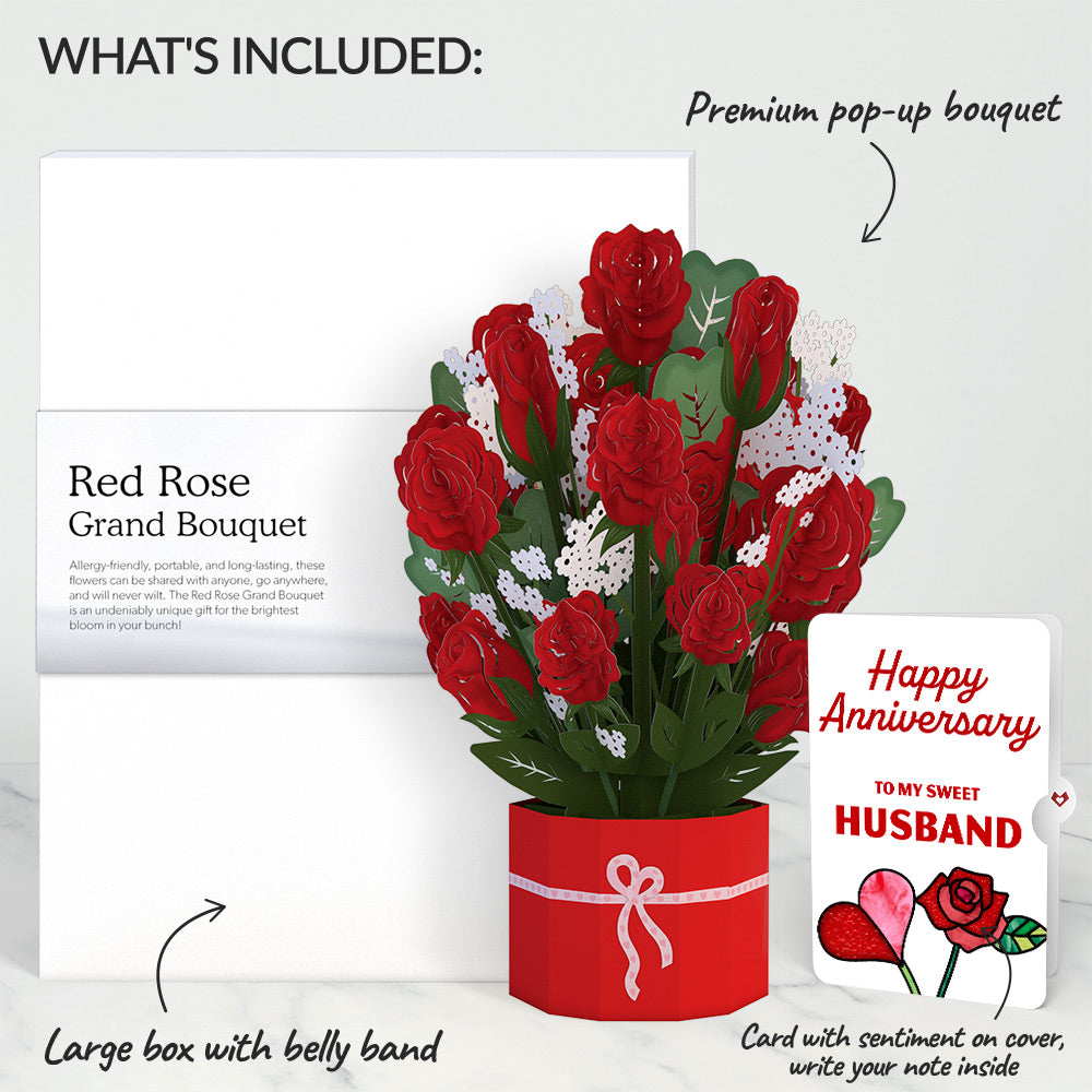 Red Rose Anniversary Grand Bouquet and Sentiment Set for Husband