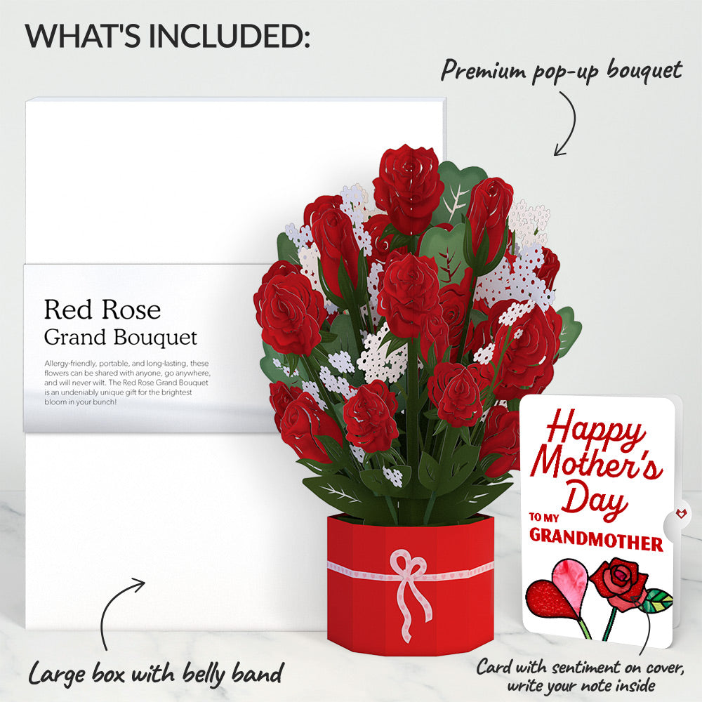 Red Rose Mother’s Day Grand Bouquet and Sentiment Set for Grandmother