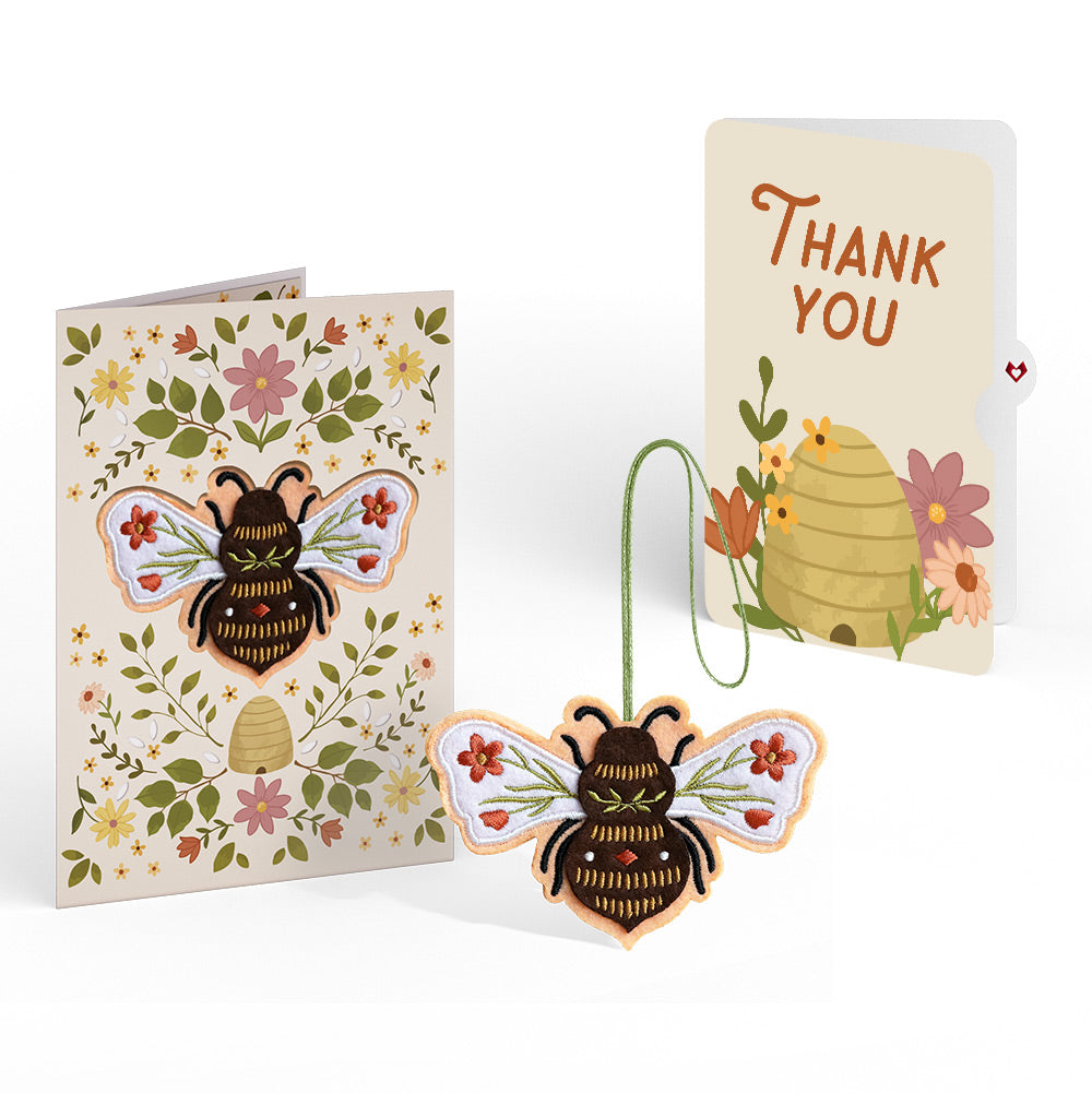 Botanical Bee Thank You HeartFelt Charm Card™ and Sentiment Set