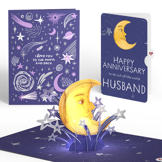 Love You to the Moon and Back Anniversary Light-Up Pop-Up Card and Sentiment Set for Husband