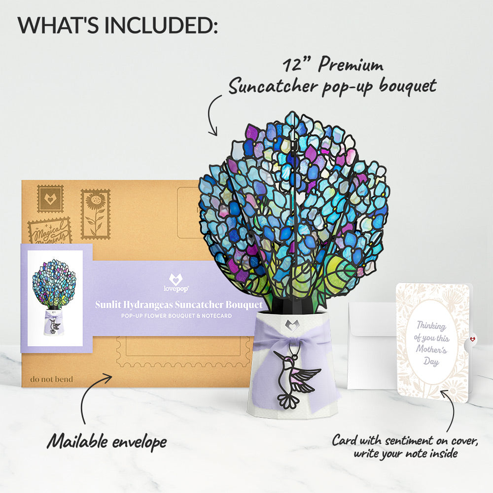 Sunlit Hydrangeas Mother’s Day Suncatcher Bouquet and Sentiment Set for Mom