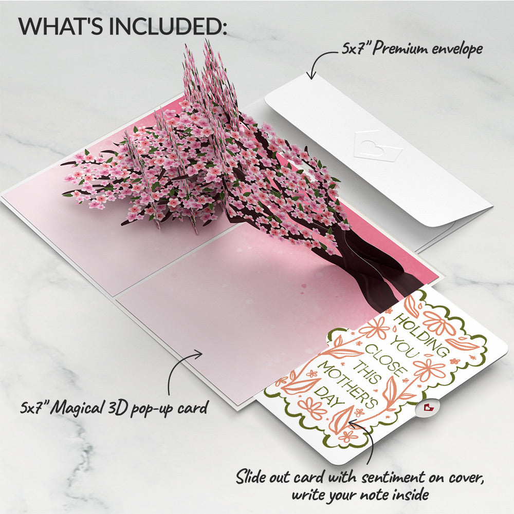 Cherry Blossom Branches in Bloom Mother’s Day Pop-Up Card and Vintage Blossom Sentiment Set for Mom