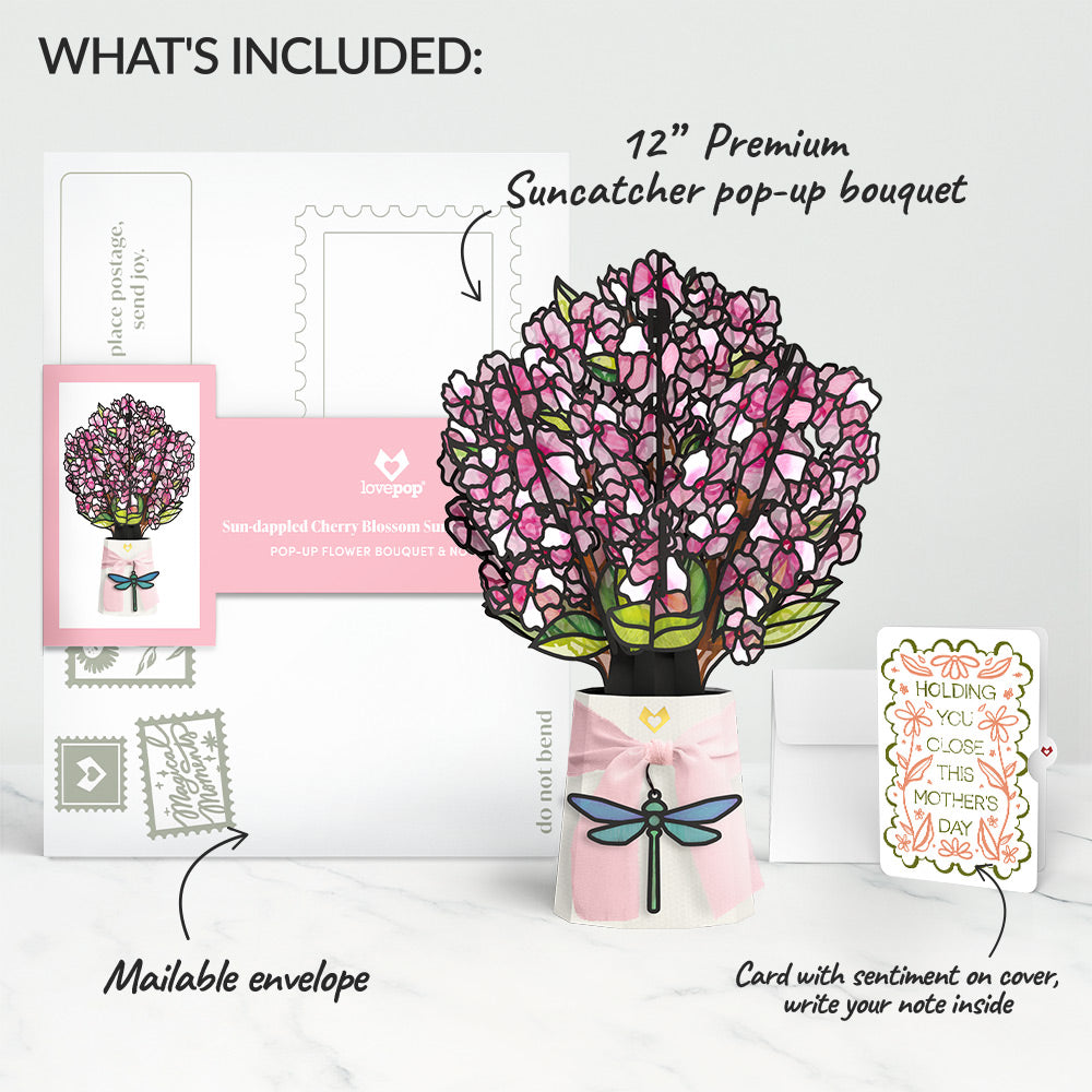 Sun-dappled Cherry Blossom Mother’s Day Suncatcher Bouquet and Vintage Blossom Sentiment Set for Mom