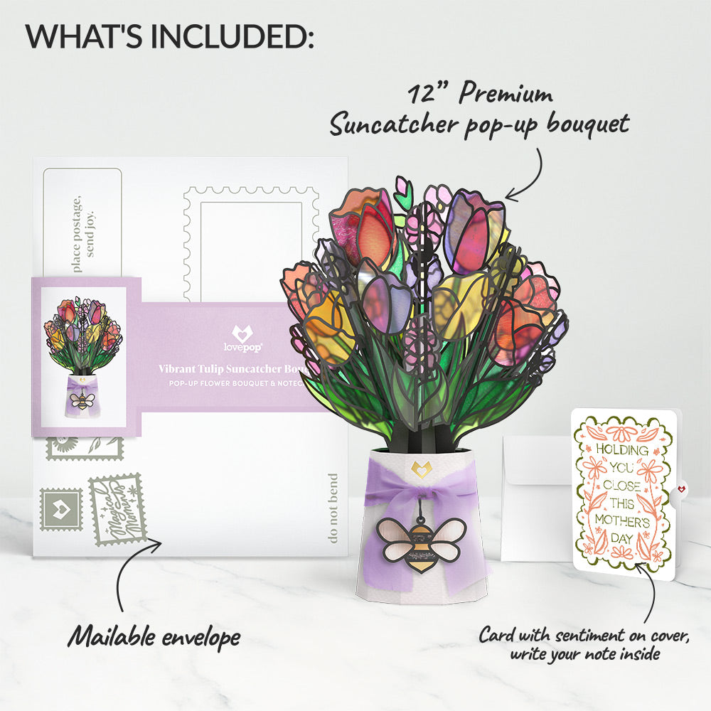 Vibrant Tulip Mother’s Day Suncatcher Bouquet and Vintage Blossom Sentiment Set for Mom
