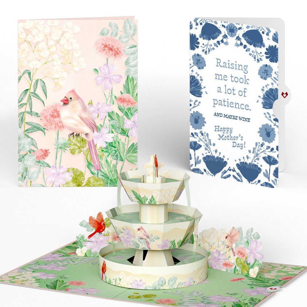 Cardinals in the Garden Mother’s Day Pop-Up Card and Vintage Blue Floral Sentiment Set for Mom