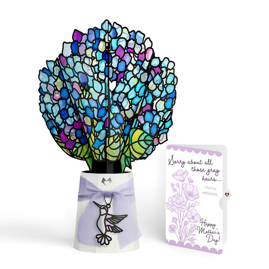 Sunlit Hydrangeas Mother’s Day Suncatcher Bouquet and Vintage Lavender Floral Sentiment Set for Mom