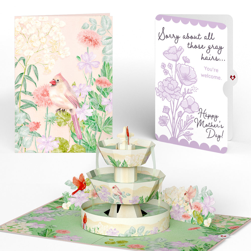 Cardinals in the Garden Mother’s Day Pop-Up Card and Vintage Lavender Floral Sentiment Set for Mom