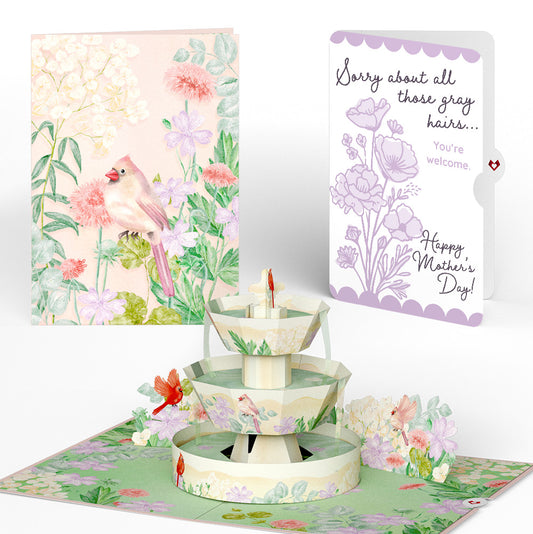 Cardinals in the Garden Mother’s Day Pop-Up Card and Vintage Lavender Floral Sentiment Set for Mom