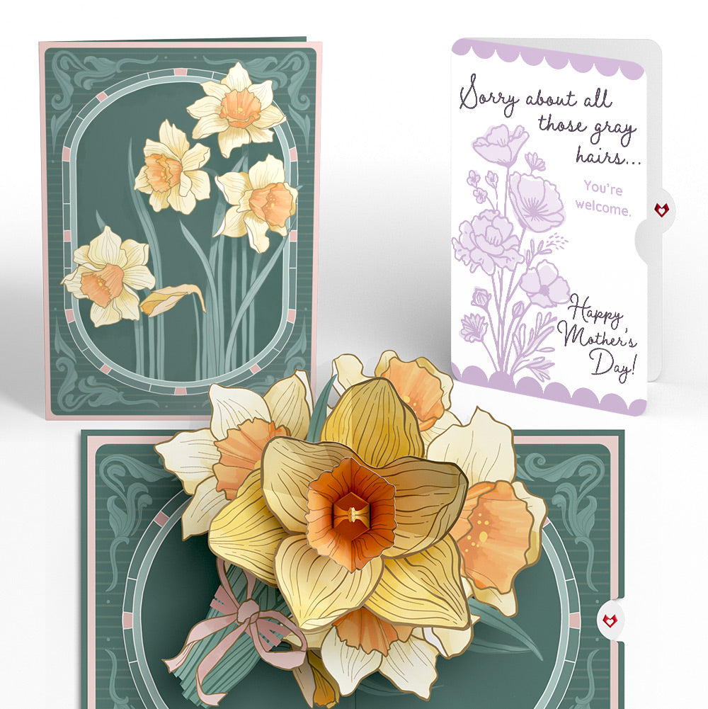 Daffodils in Bloom Mother’s Day Pop-Up Card and Vintage Lavender Floral Sentiment Set for Mom
