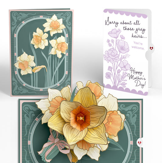 Daffodils in Bloom Mother’s Day Pop-Up Card and Vintage Lavender Floral Sentiment Set for Mom