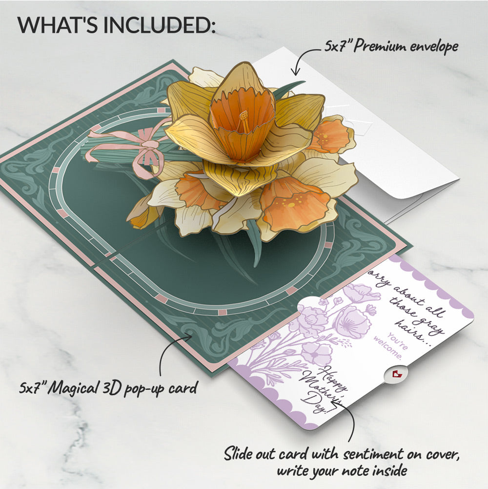 Daffodils in Bloom Mother’s Day Pop-Up Card and Vintage Lavender Floral Sentiment Set for Mom