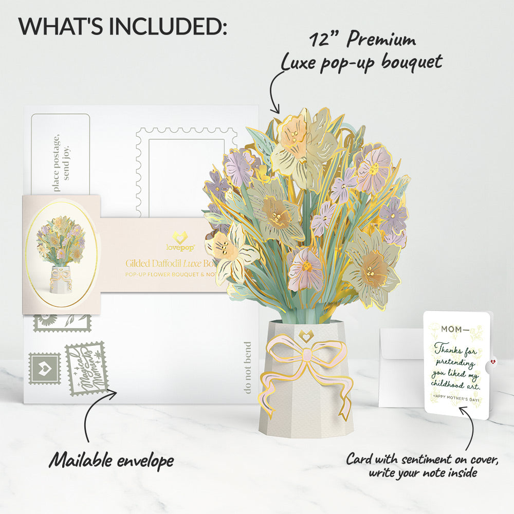 Gilded Daffodil Mother’s Day Luxe Bouquet and Vintage Wildflower Sketch Sentiment Set for Mom